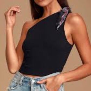 Free People Caroline One Shoulder Tie Neck CropTop